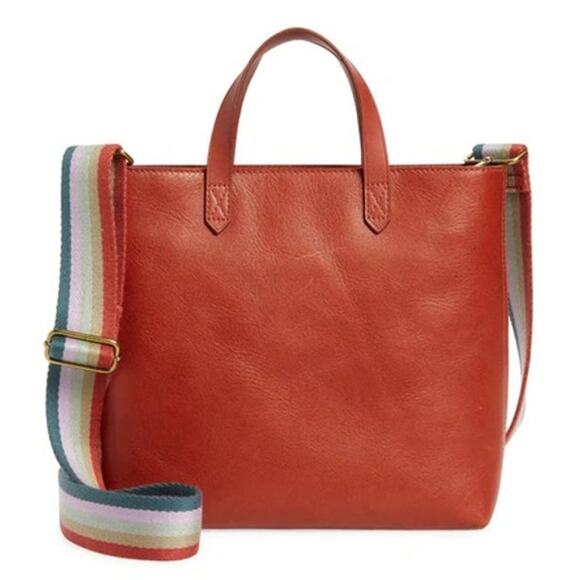 Madewell Handbags - Madewell Small Transport Crossbody Tote Bag Brown Nubuck Leather Rainbow Strap